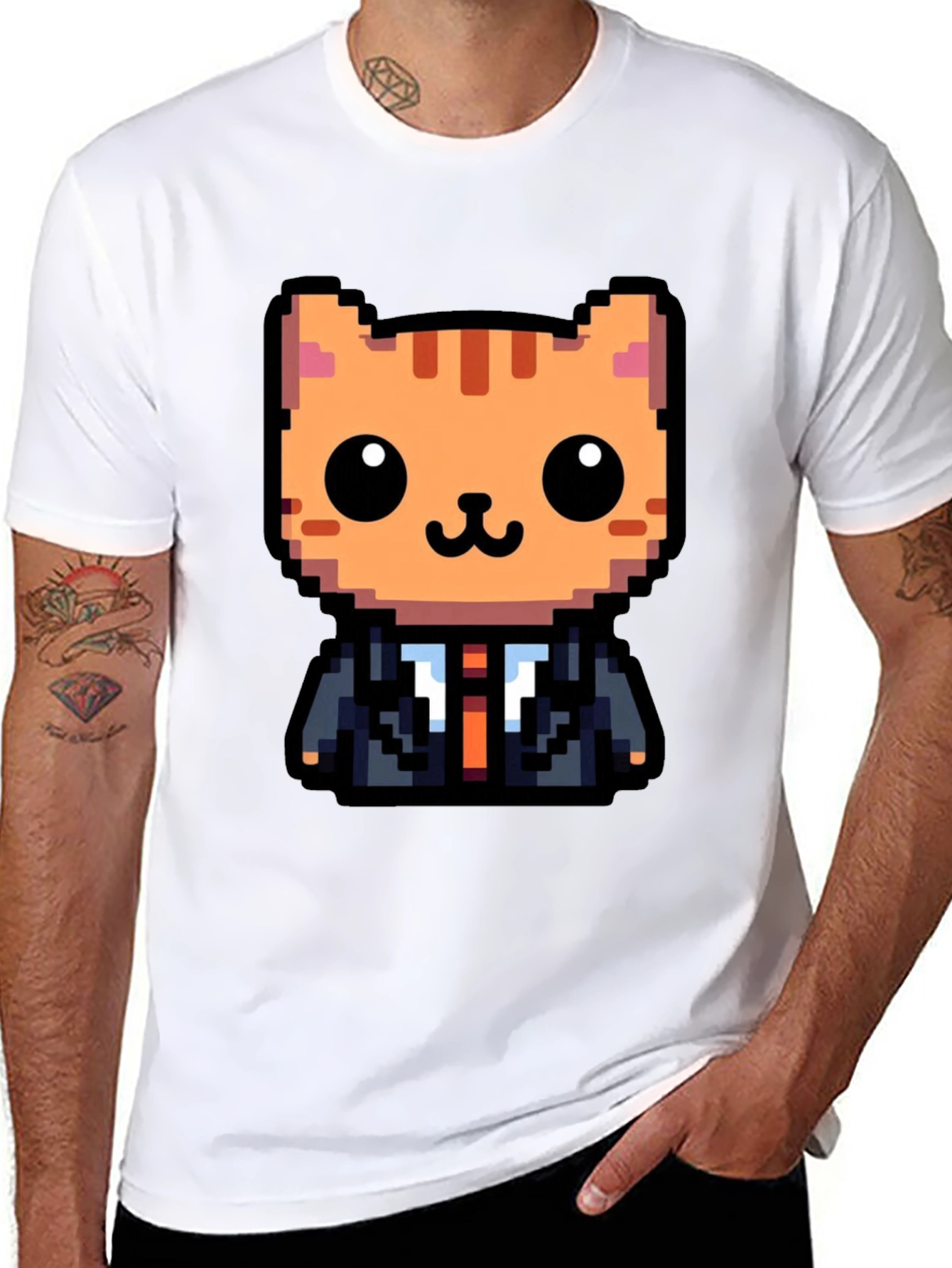 Pixel Art Cat T-Shirt - Business Cat Tee