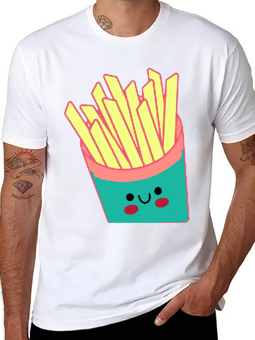 Cute French Fries Graphic Black T-Shirt