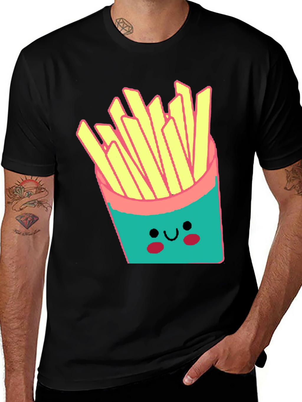 Cute French Fries Graphic Black T-Shirt