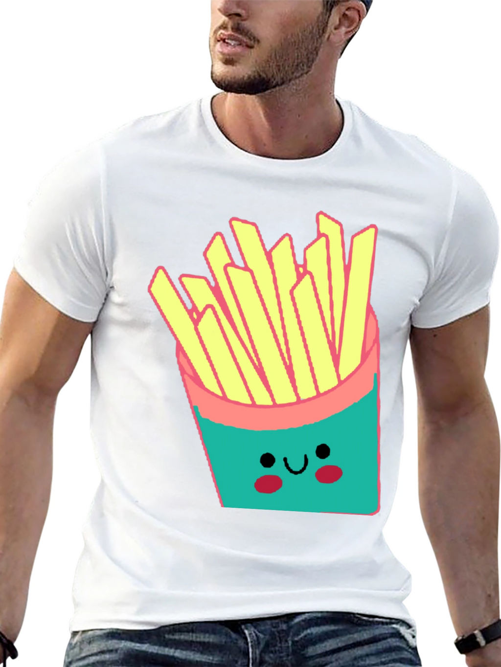 Cute French Fries Graphic Black T-Shirt