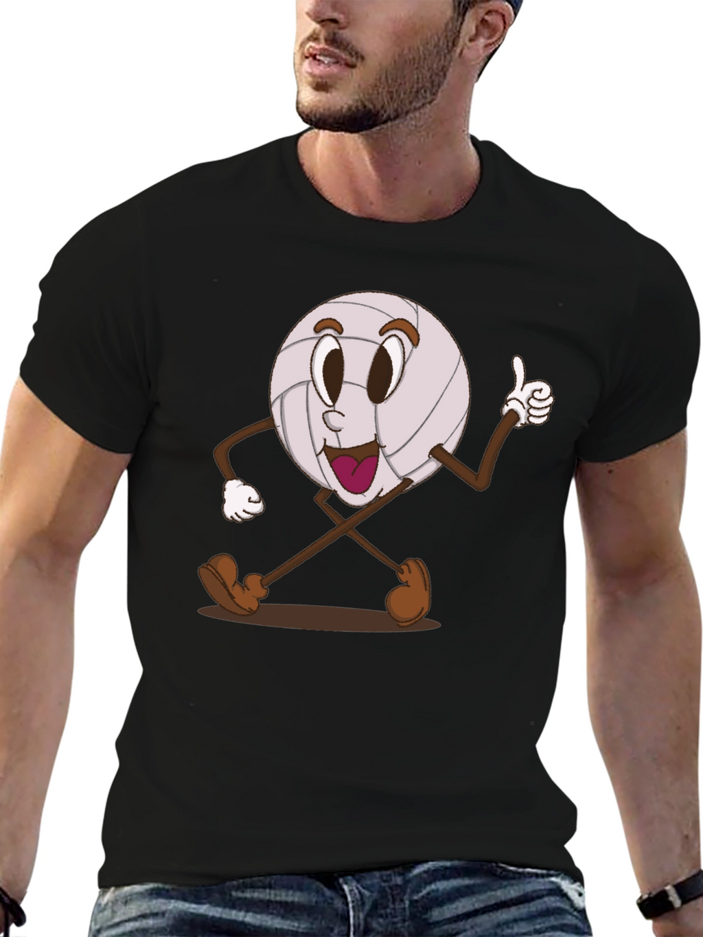 Volleyball Cartoon Graphic Tee - Black