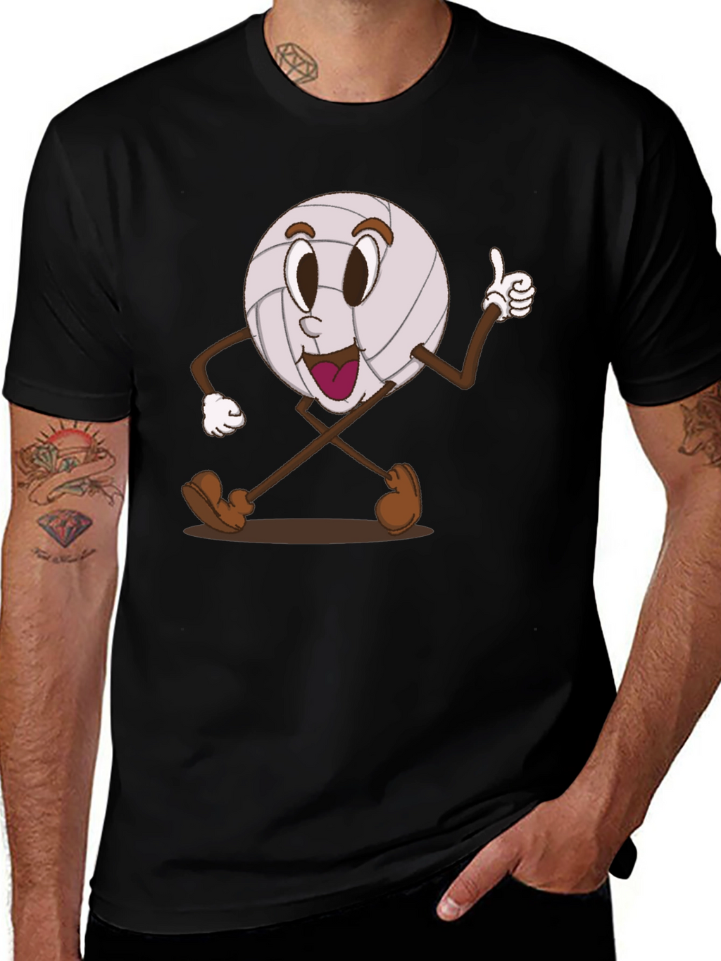 Volleyball Cartoon Graphic Tee - Black