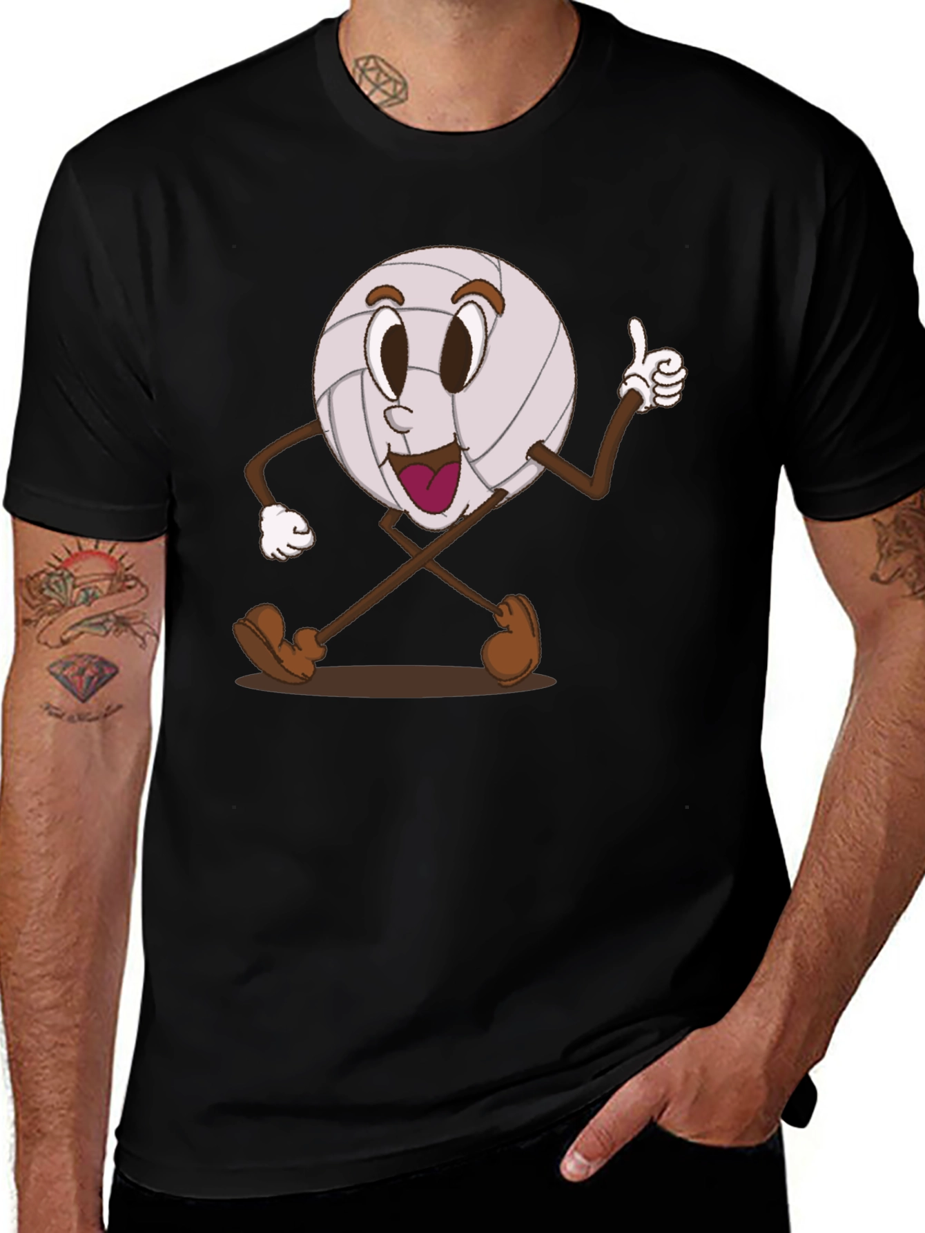 Volleyball Cartoon Graphic Tee - Black