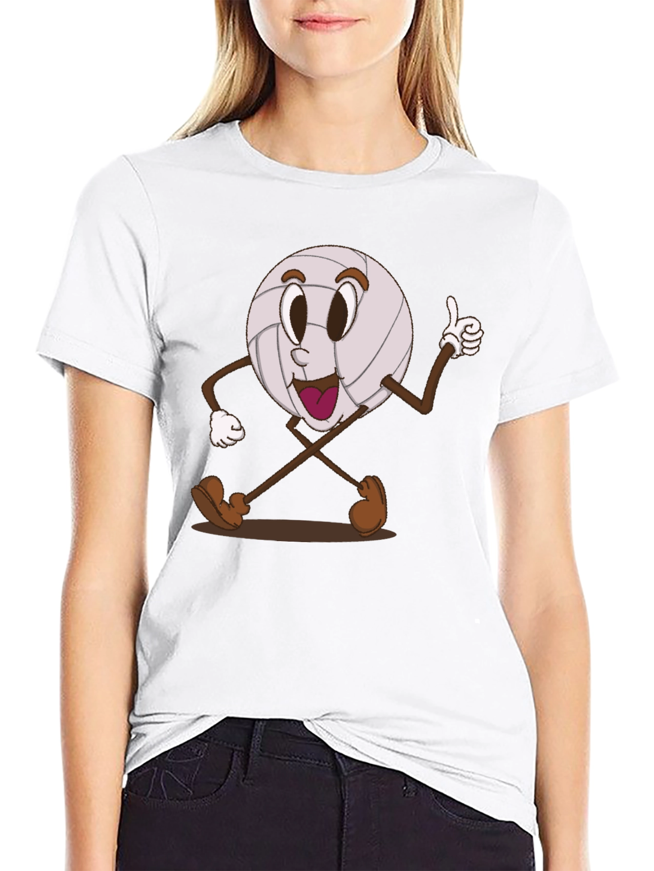 Volleyball Cartoon Graphic Tee - Black