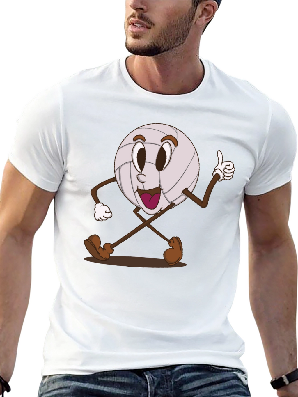 Volleyball Cartoon Graphic Tee - Black