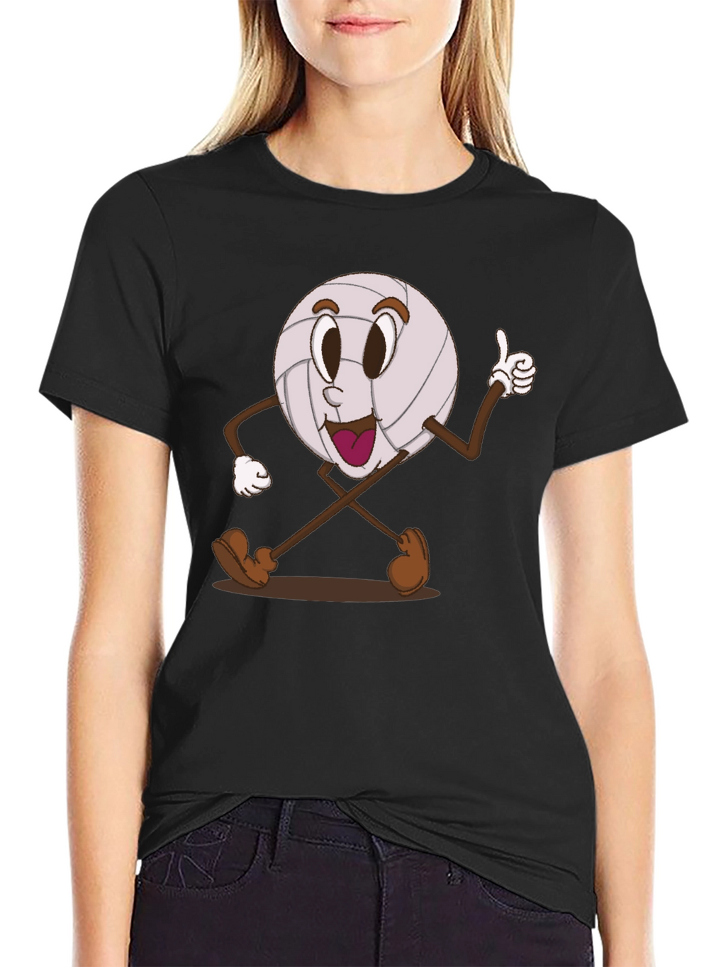 Volleyball Cartoon Graphic Tee - Black