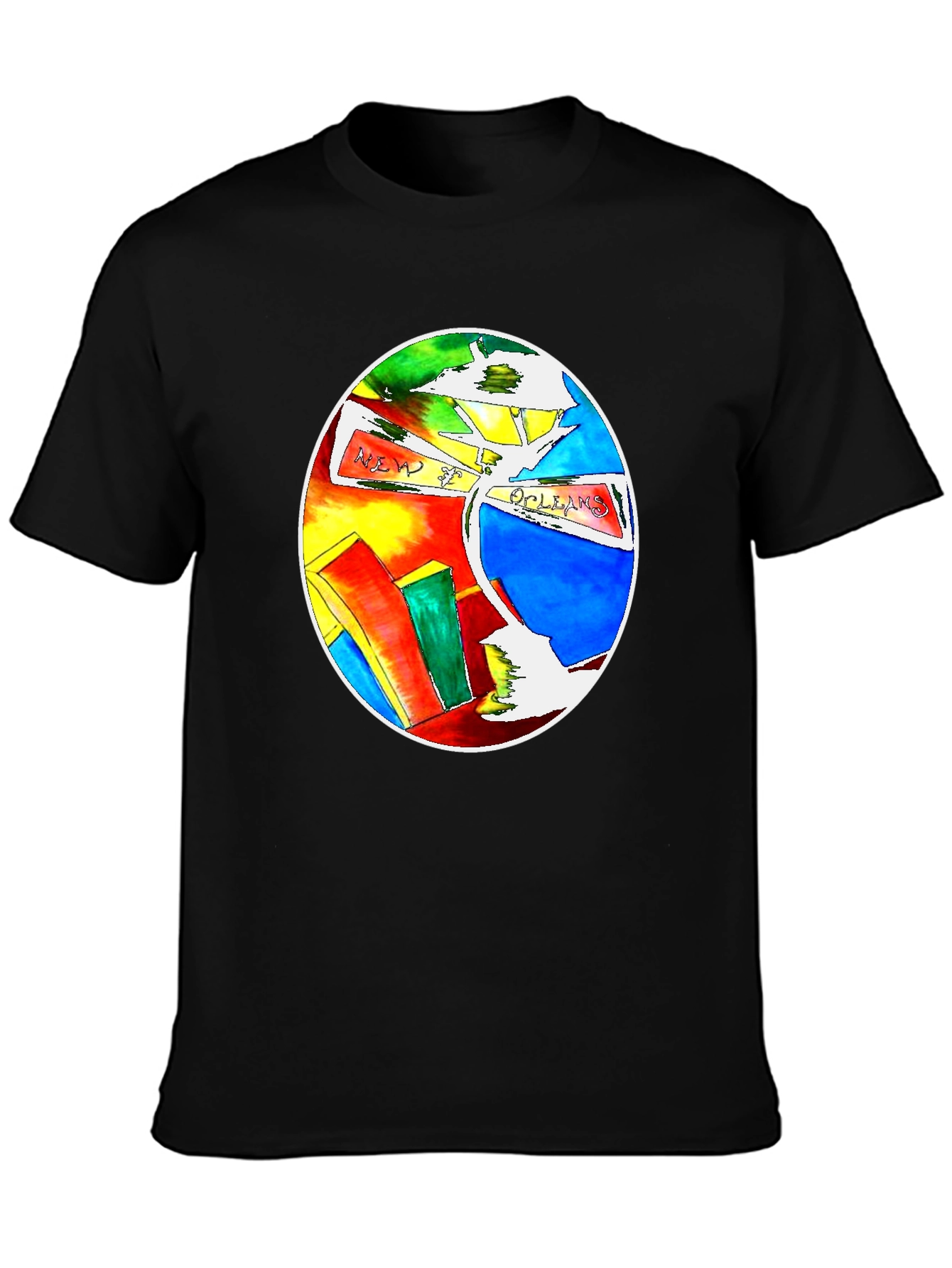 New Orleans Colorful Graphic Print Black T-Shirt