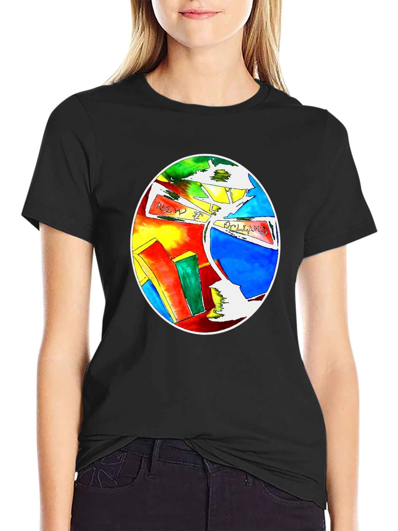 New Orleans Colorful Graphic Print Black T-Shirt
