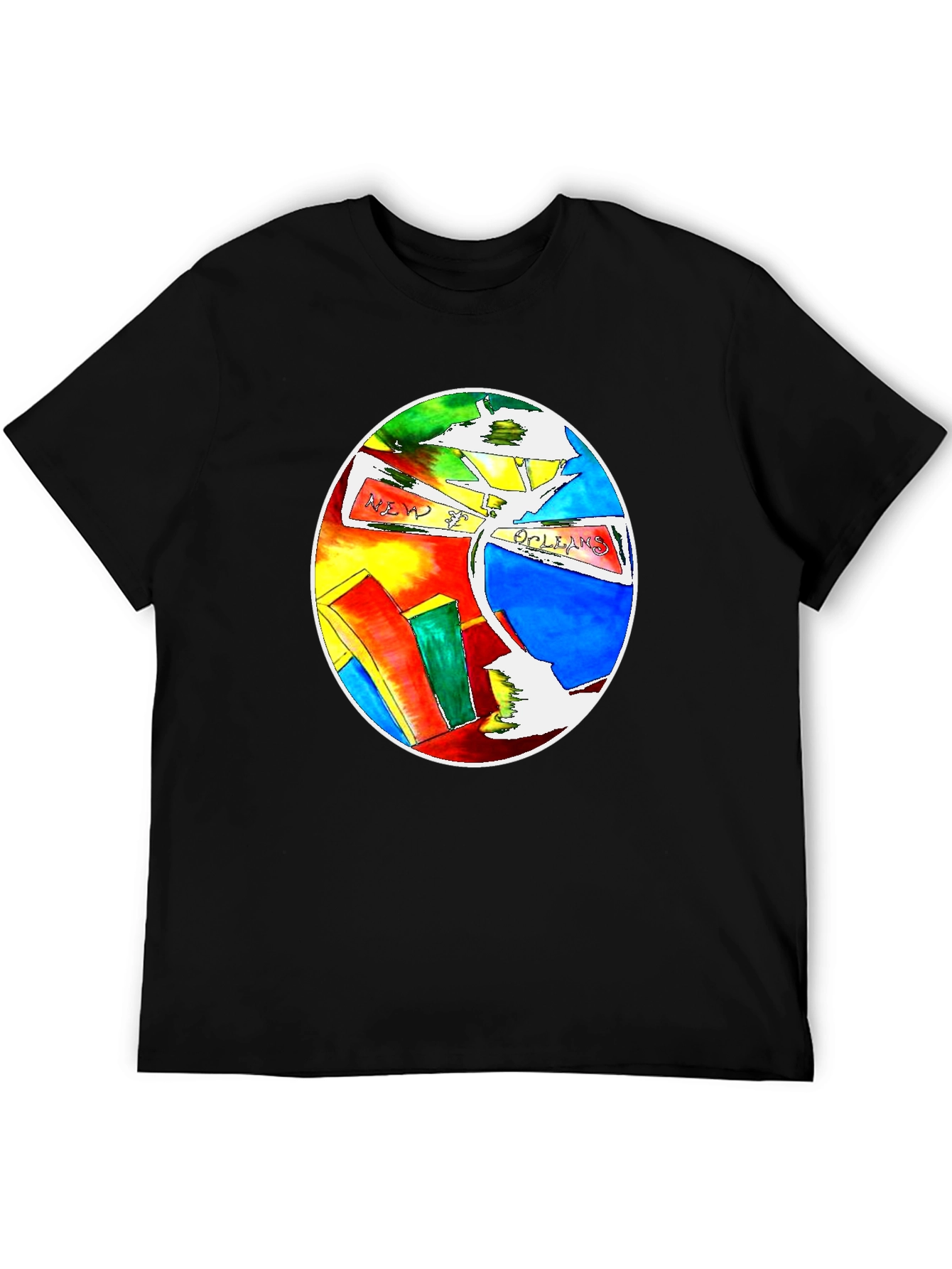 New Orleans Colorful Graphic Print Black T-Shirt