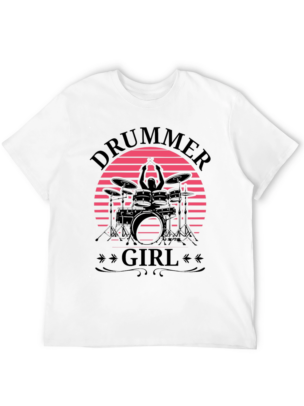 Drummer Girl Graphic Tee - Retro Sunset Design