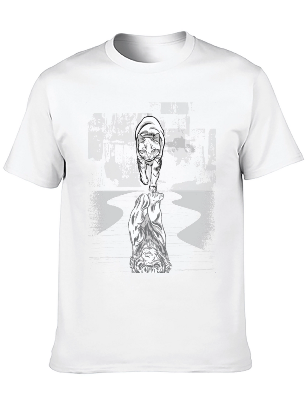 Cat Lion Reflection Graphic Tee - Black
