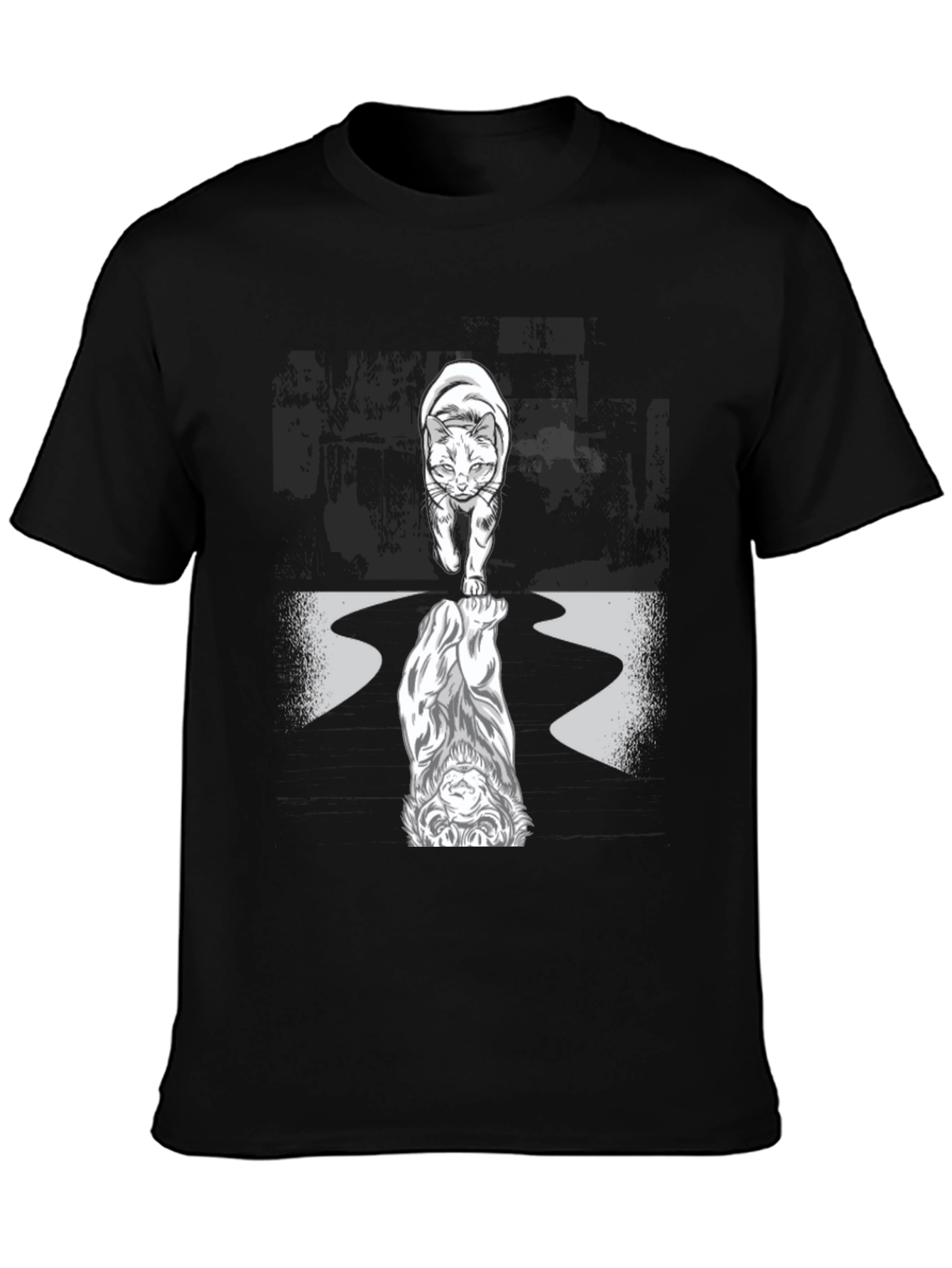 Cat Lion Reflection Graphic Tee - Black