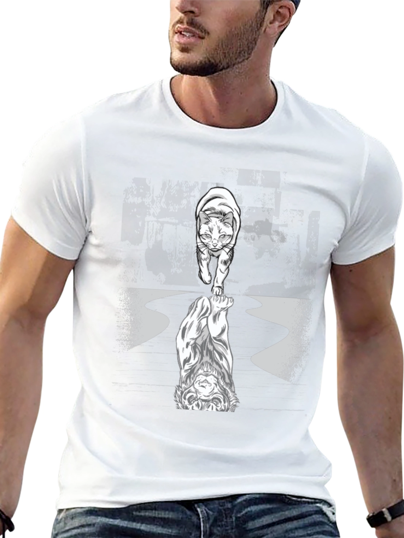 Cat Lion Reflection Graphic Tee - Black