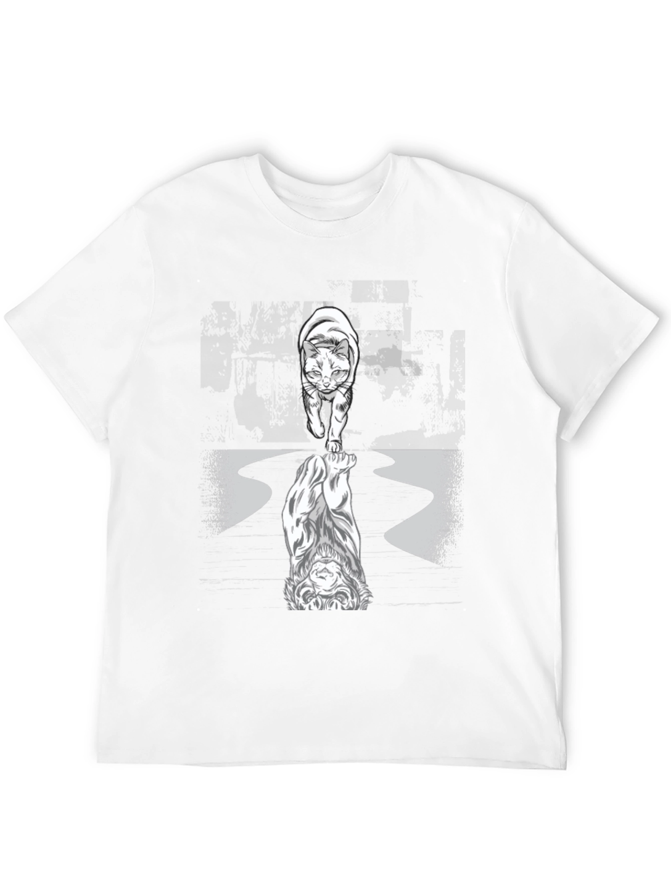 Cat Lion Reflection Graphic Tee - Black