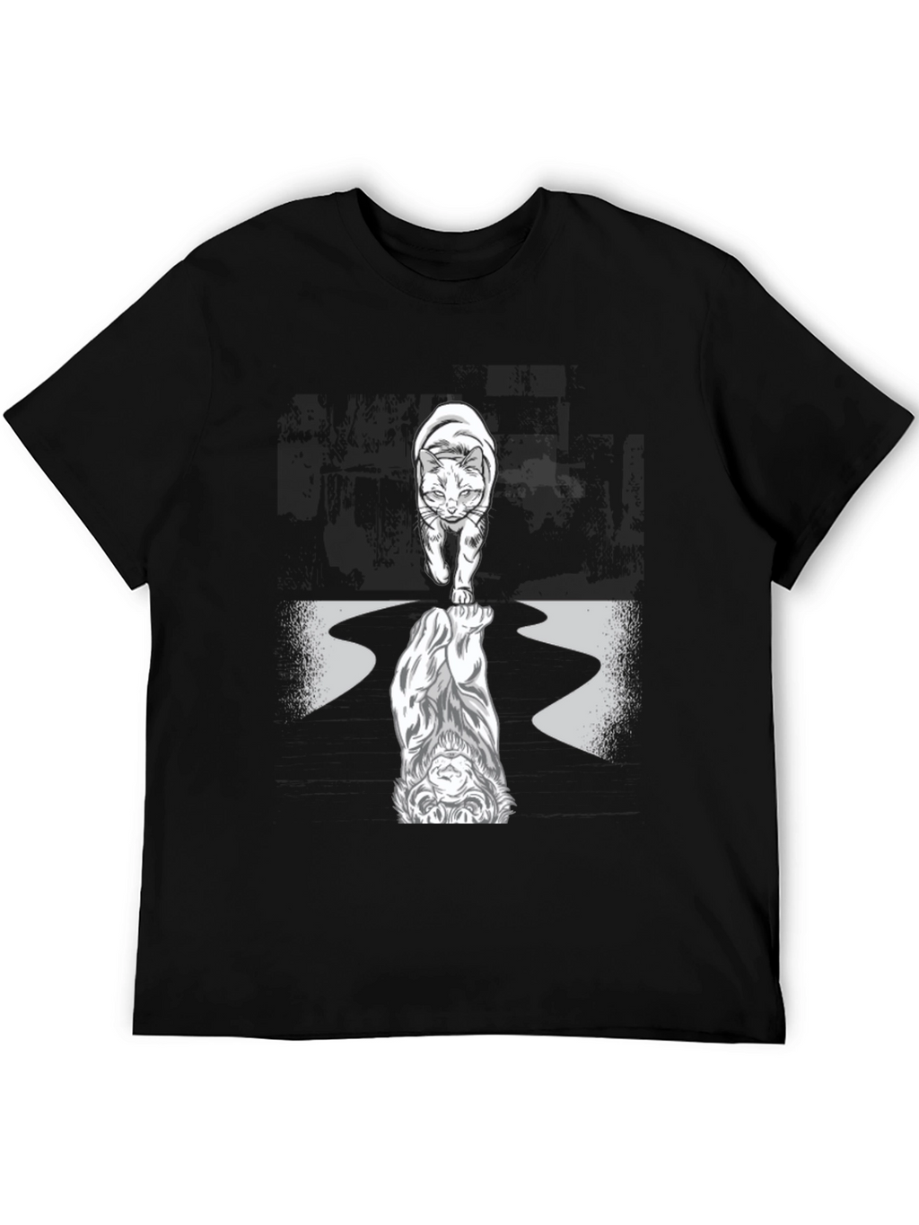 Cat Lion Reflection Graphic Tee - Black