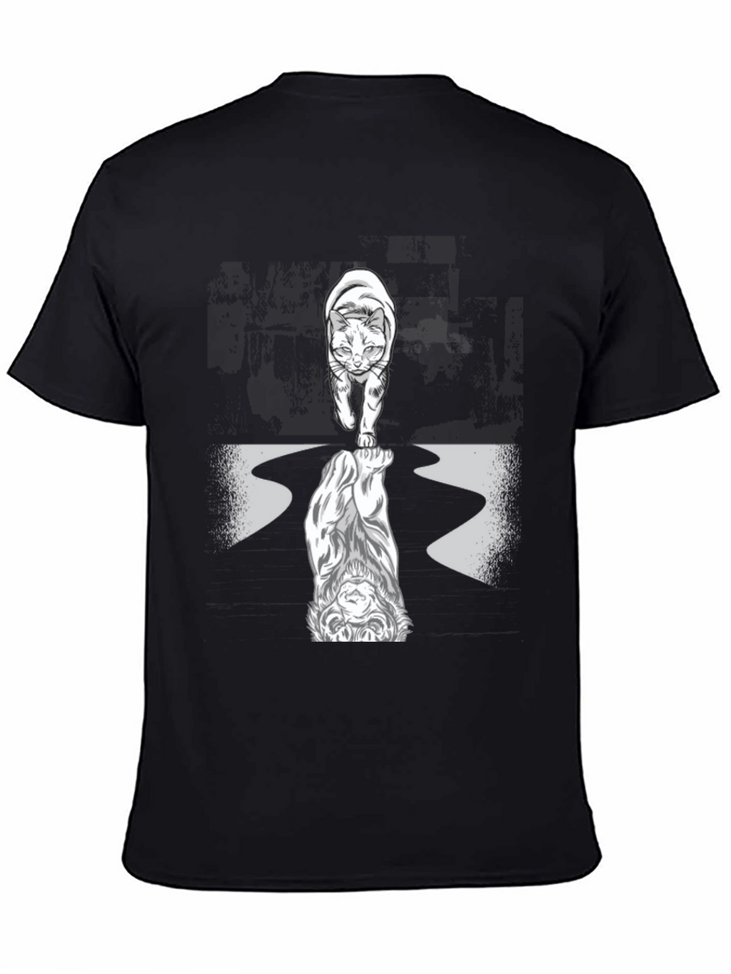 Cat Lion Reflection Graphic Tee - Black