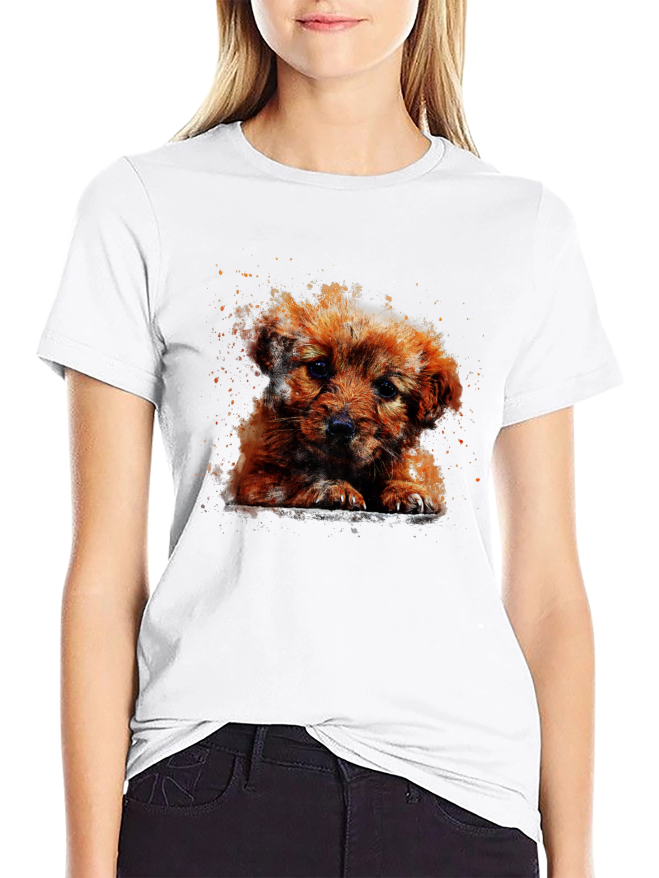 Cute Puppy Art T-Shirt - Casual Cotton Tee