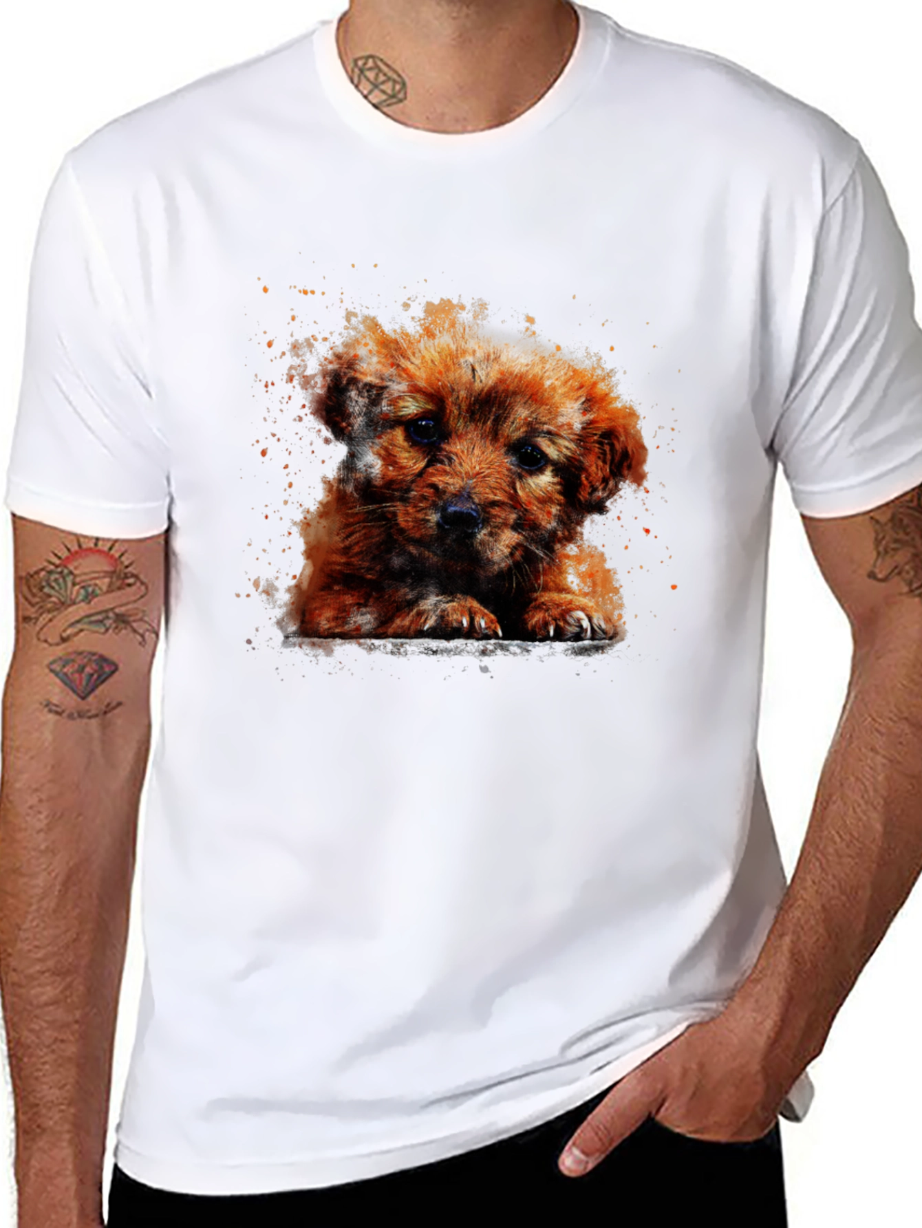 Cute Puppy Art T-Shirt - Casual Cotton Tee