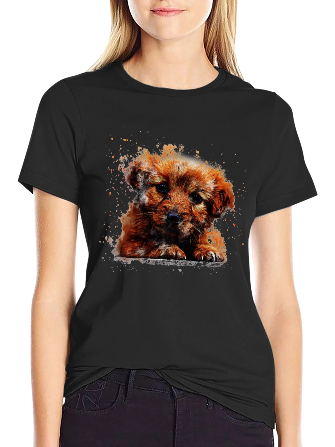 Cute Puppy Art T-Shirt - Casual Cotton Tee