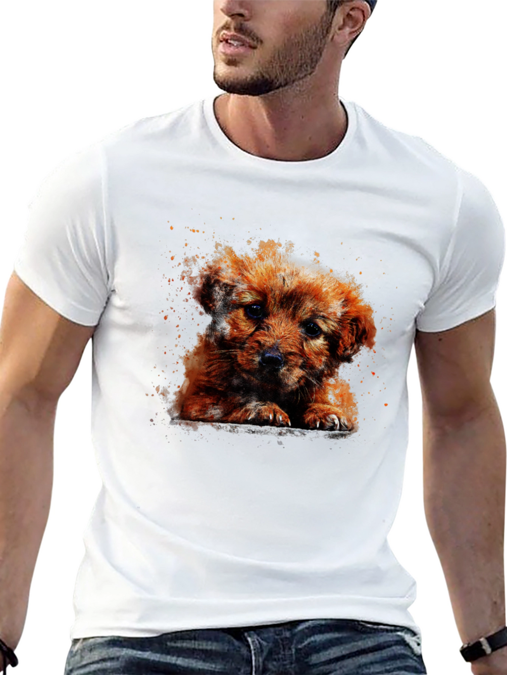 Cute Puppy Art T-Shirt - Casual Cotton Tee