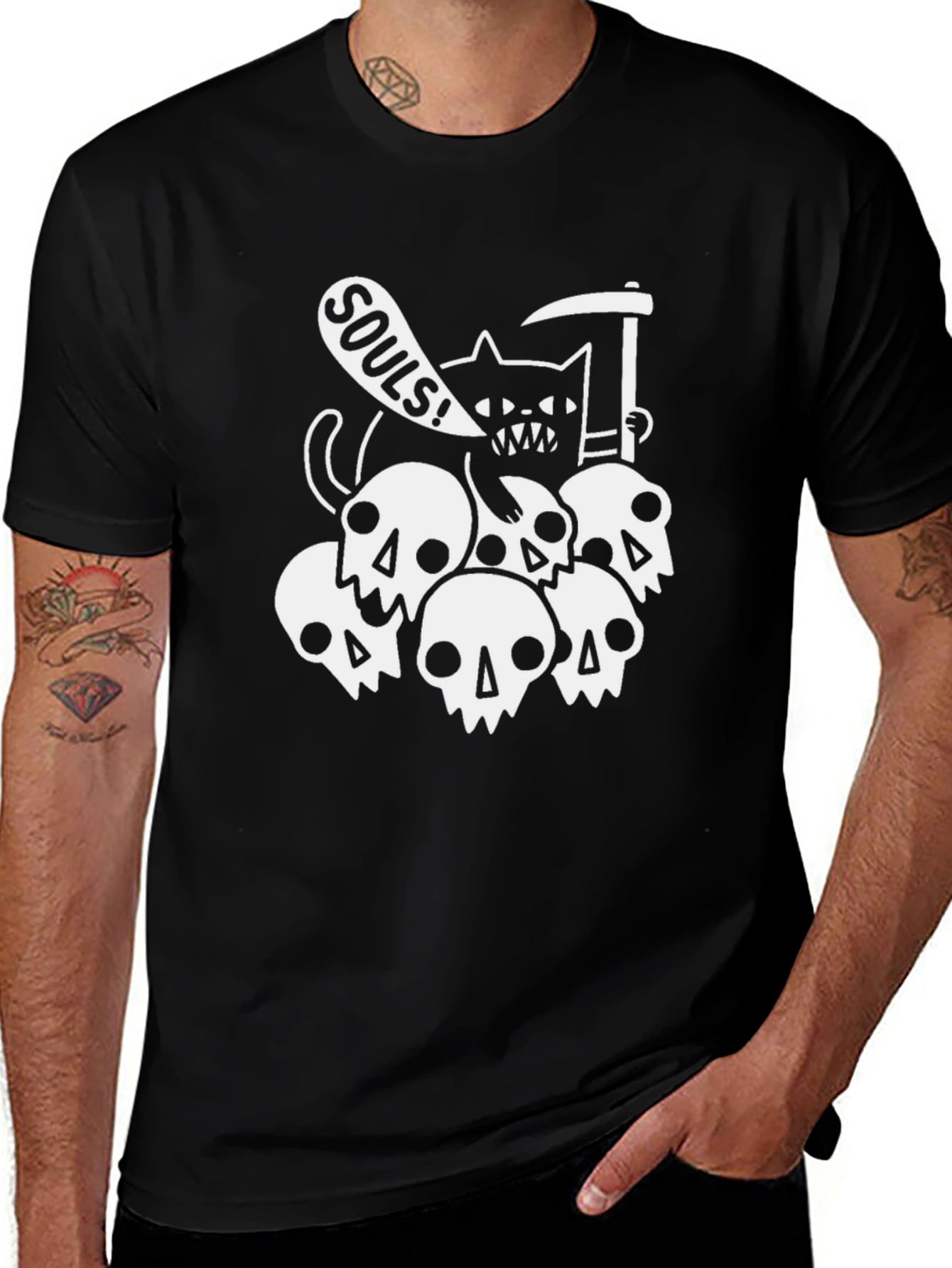 Souls Cat Graphic T-Shirt - Black Cotton Tee