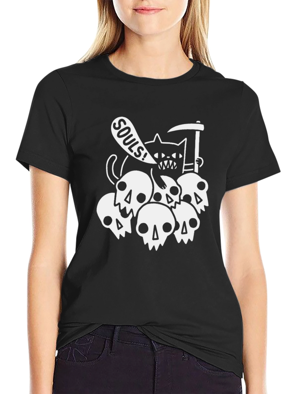 Souls Cat Graphic T-Shirt - Black Cotton Tee
