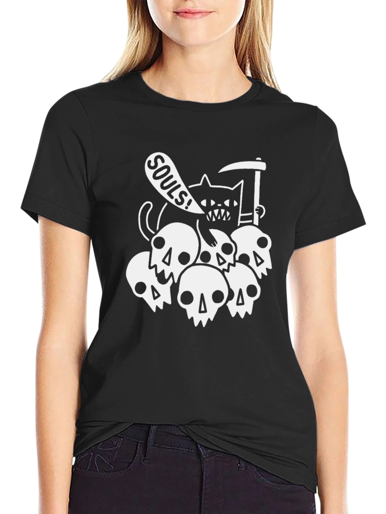 Souls Cat Graphic T-Shirt - Black Cotton Tee