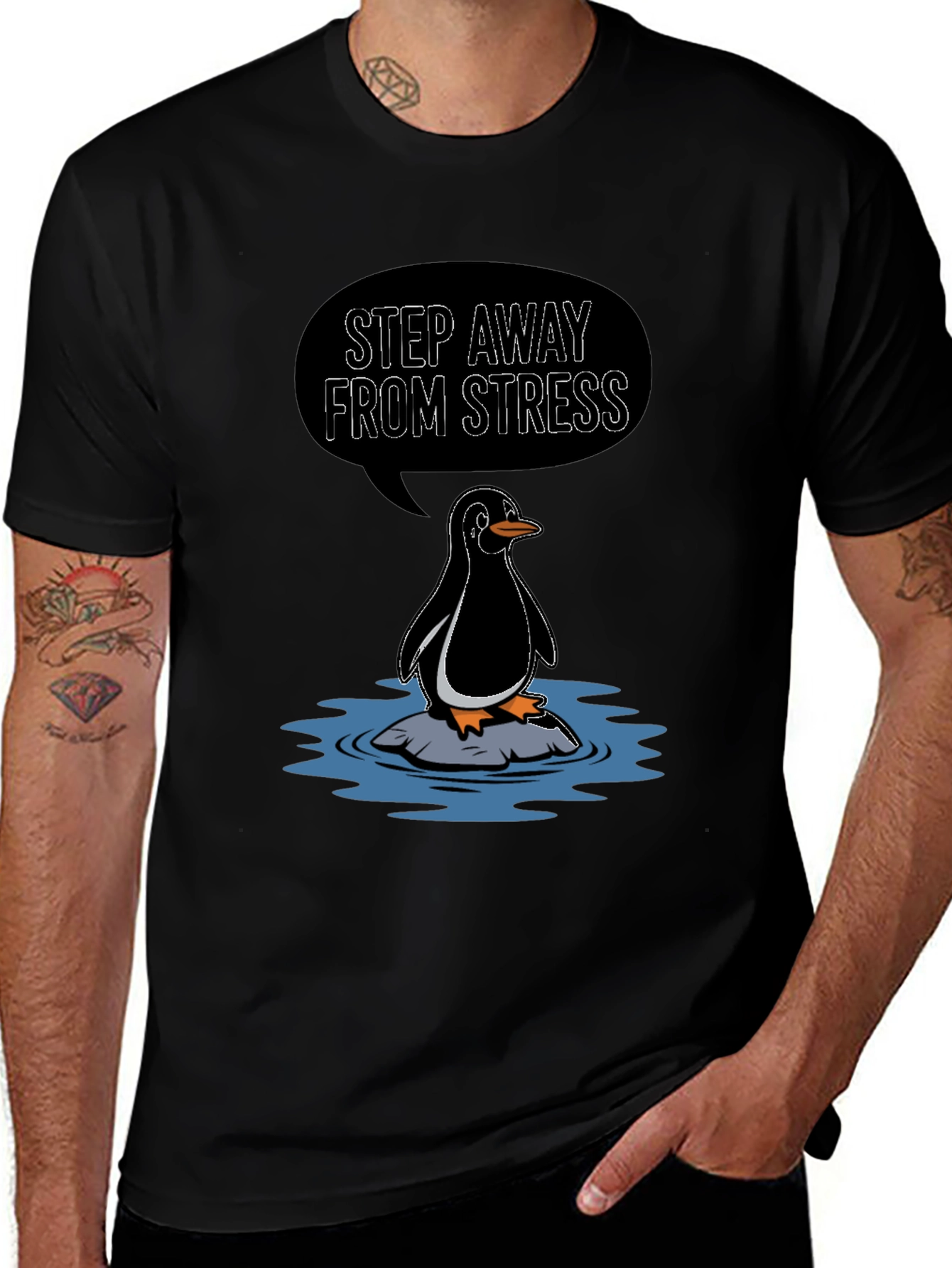 Step Away From Stress Penguin Graphic Tee