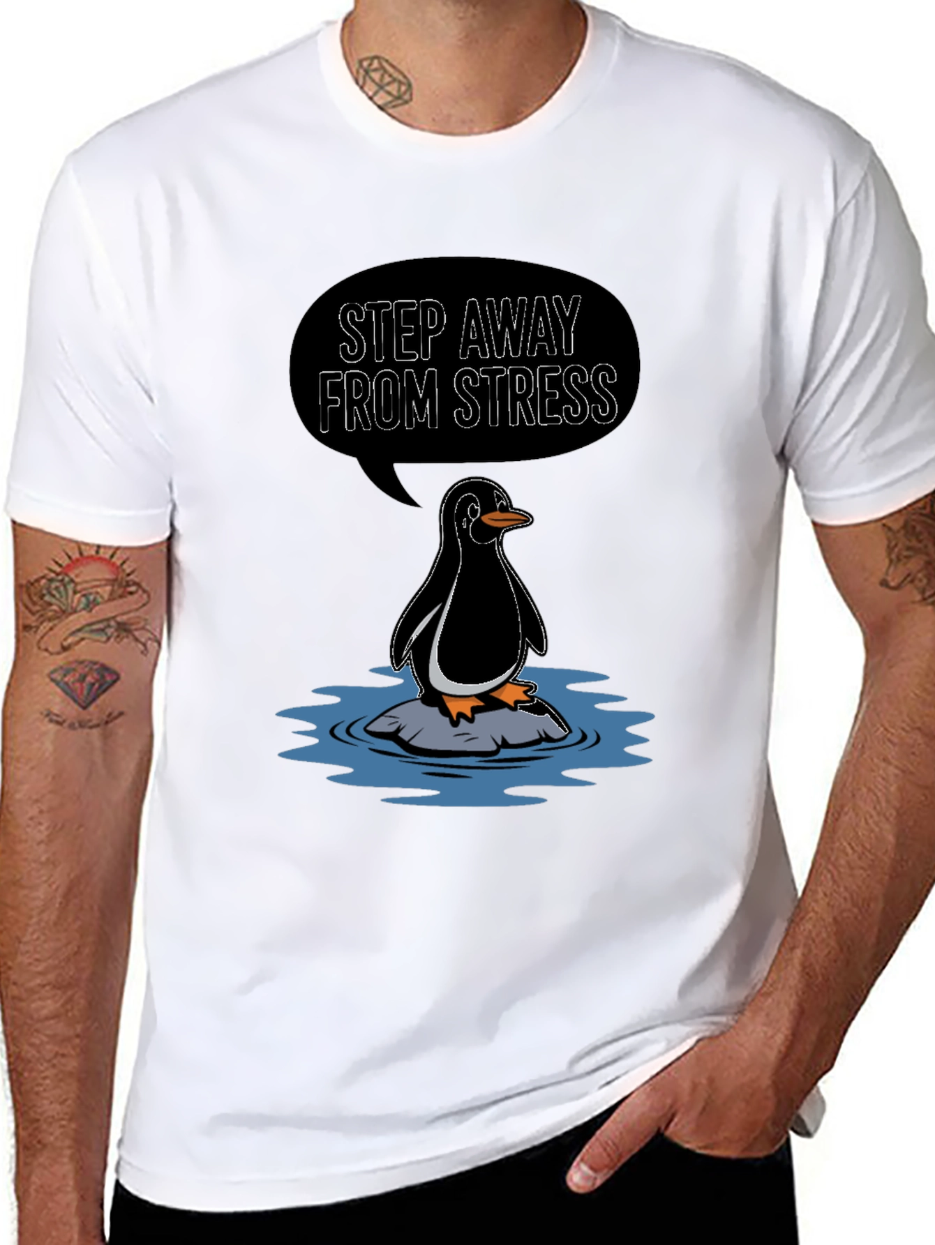 Step Away From Stress Penguin Graphic Tee