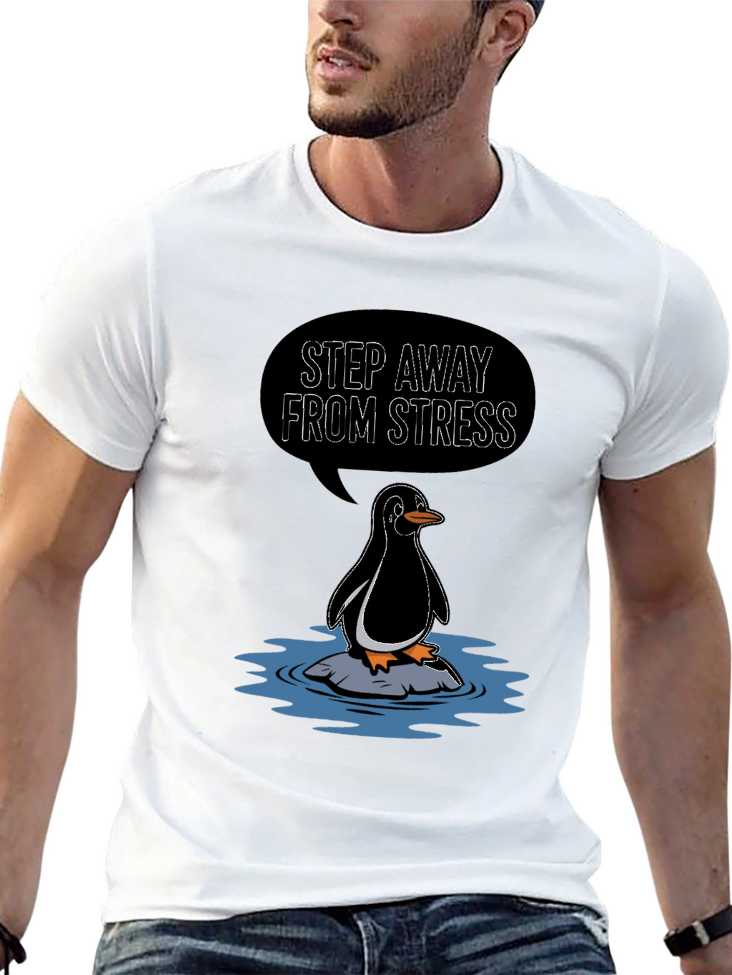 Step Away From Stress Penguin Graphic Tee