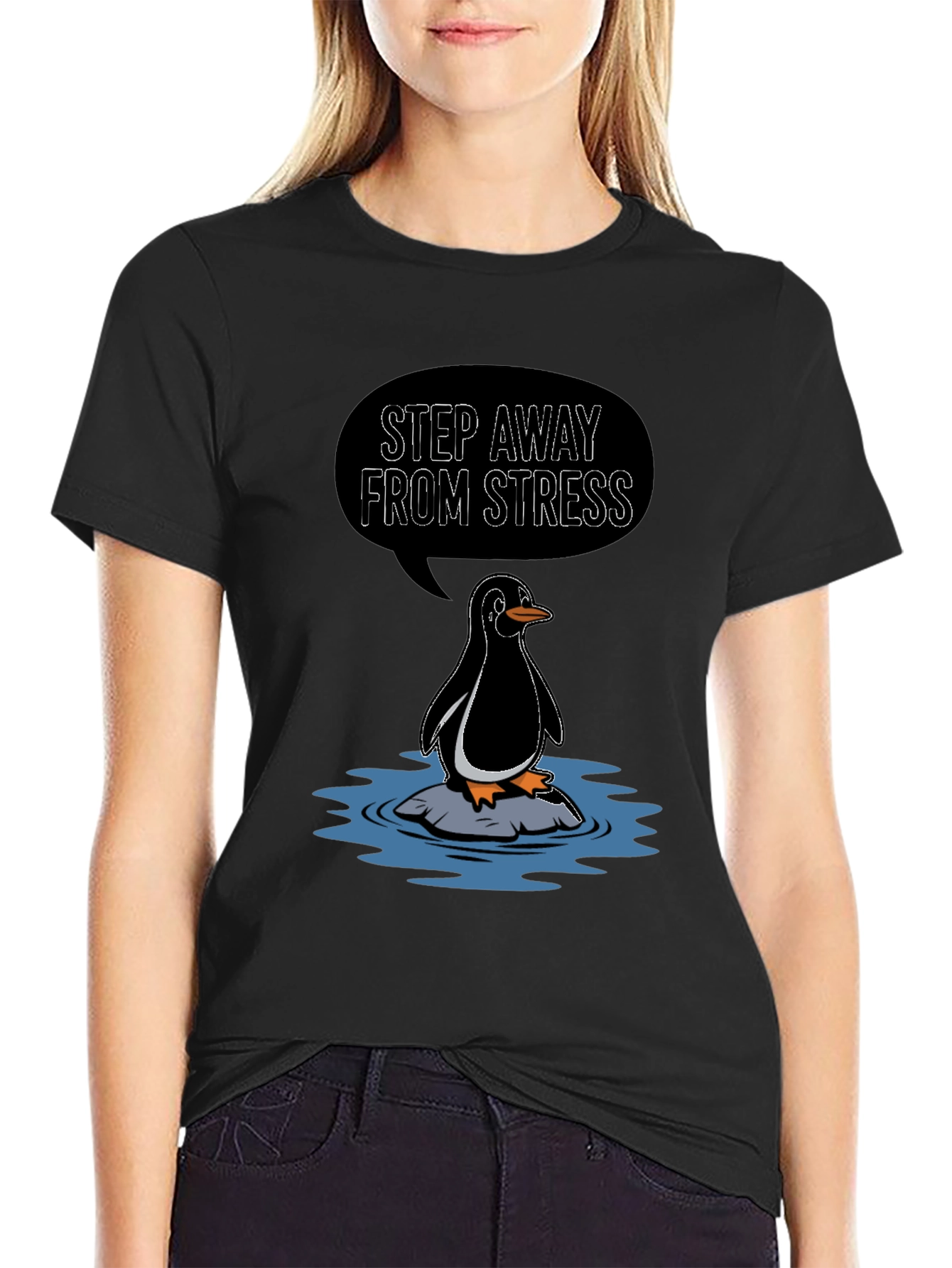 Step Away From Stress Penguin Graphic Tee
