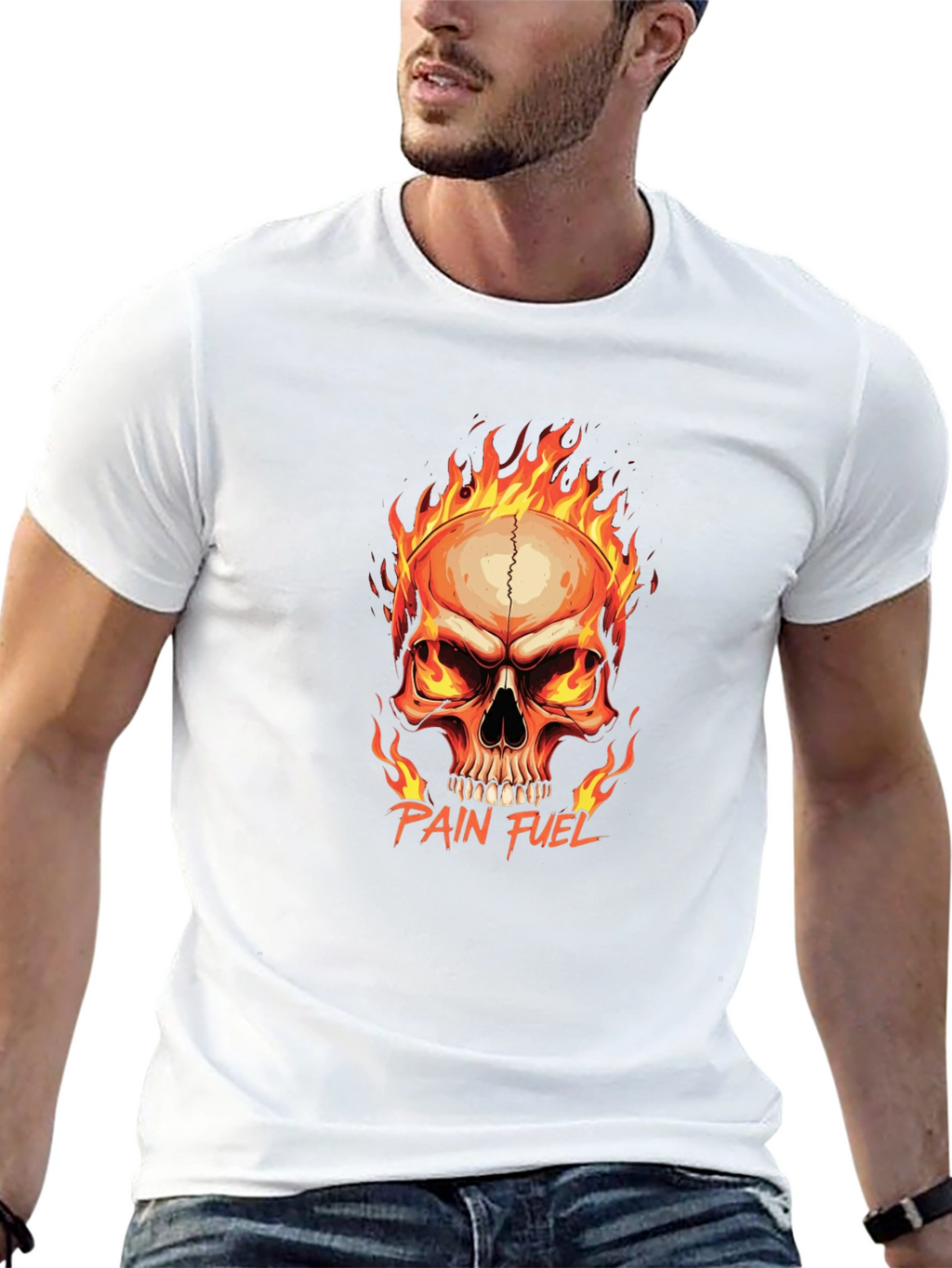 Pain Fuel Skull Graphic Tee - Black Cotton T-Shirt