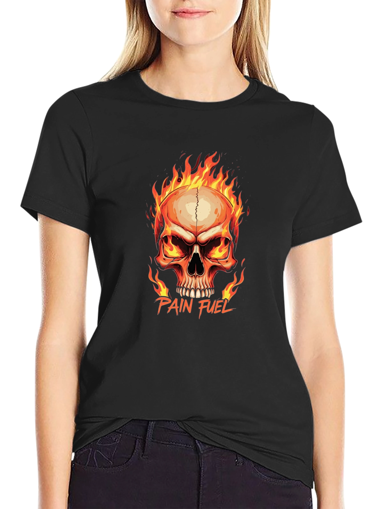 Pain Fuel Skull Graphic Tee - Black Cotton T-Shirt