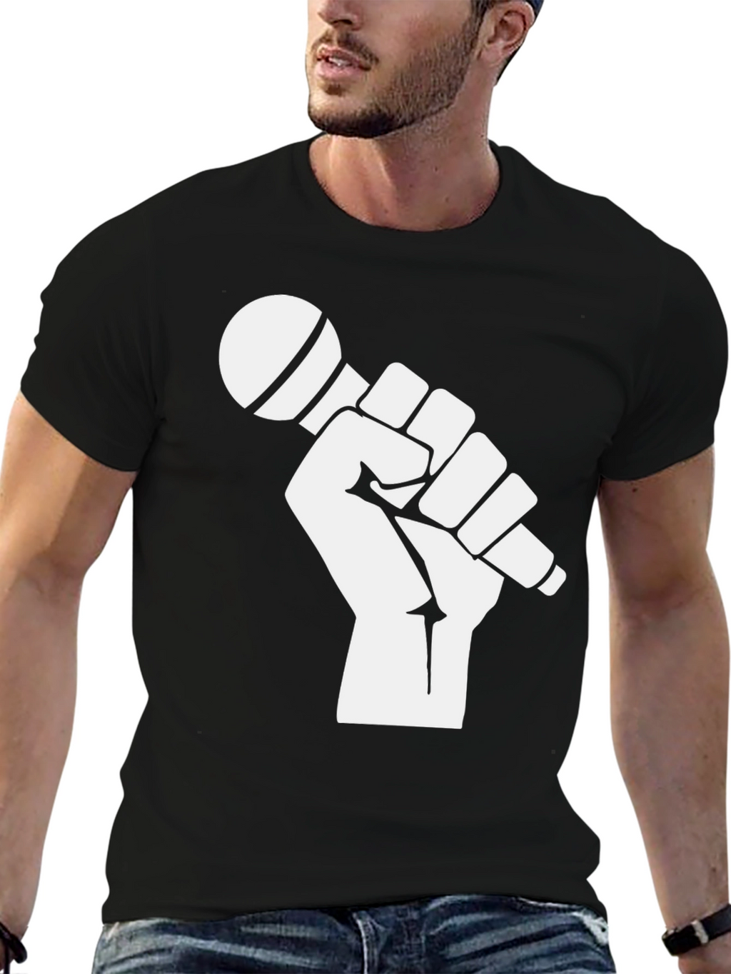 Mic Check T-Shirt - Black Cotton Graphic Tee