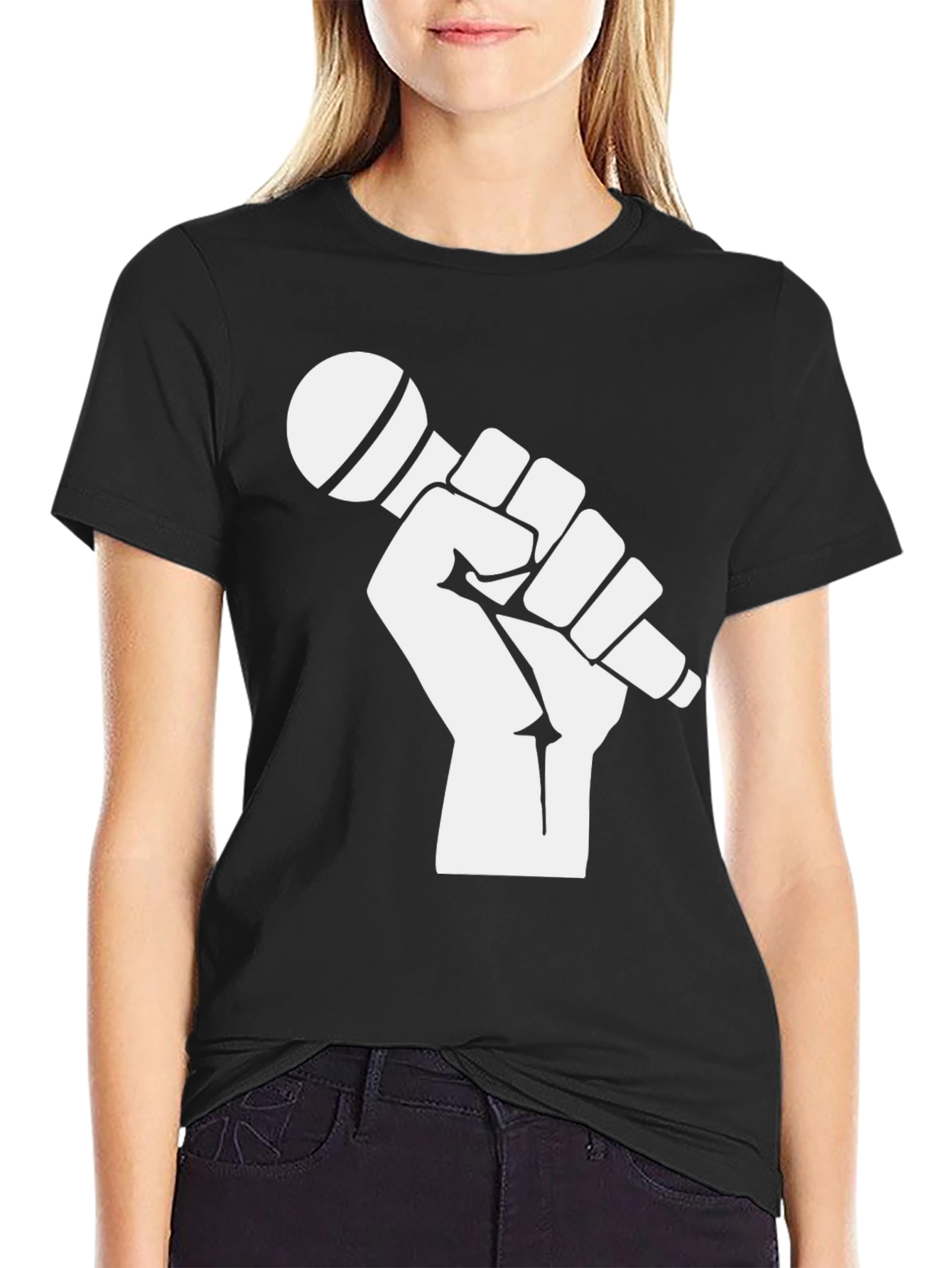 Mic Check T-Shirt - Black Cotton Graphic Tee