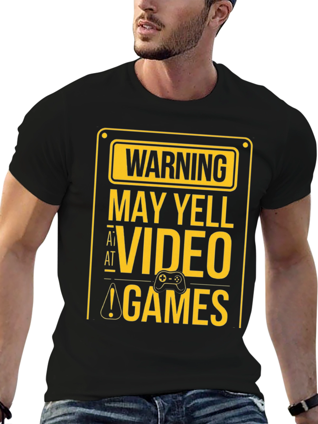 Warning May Yell at Video Games Black T-Shirt
