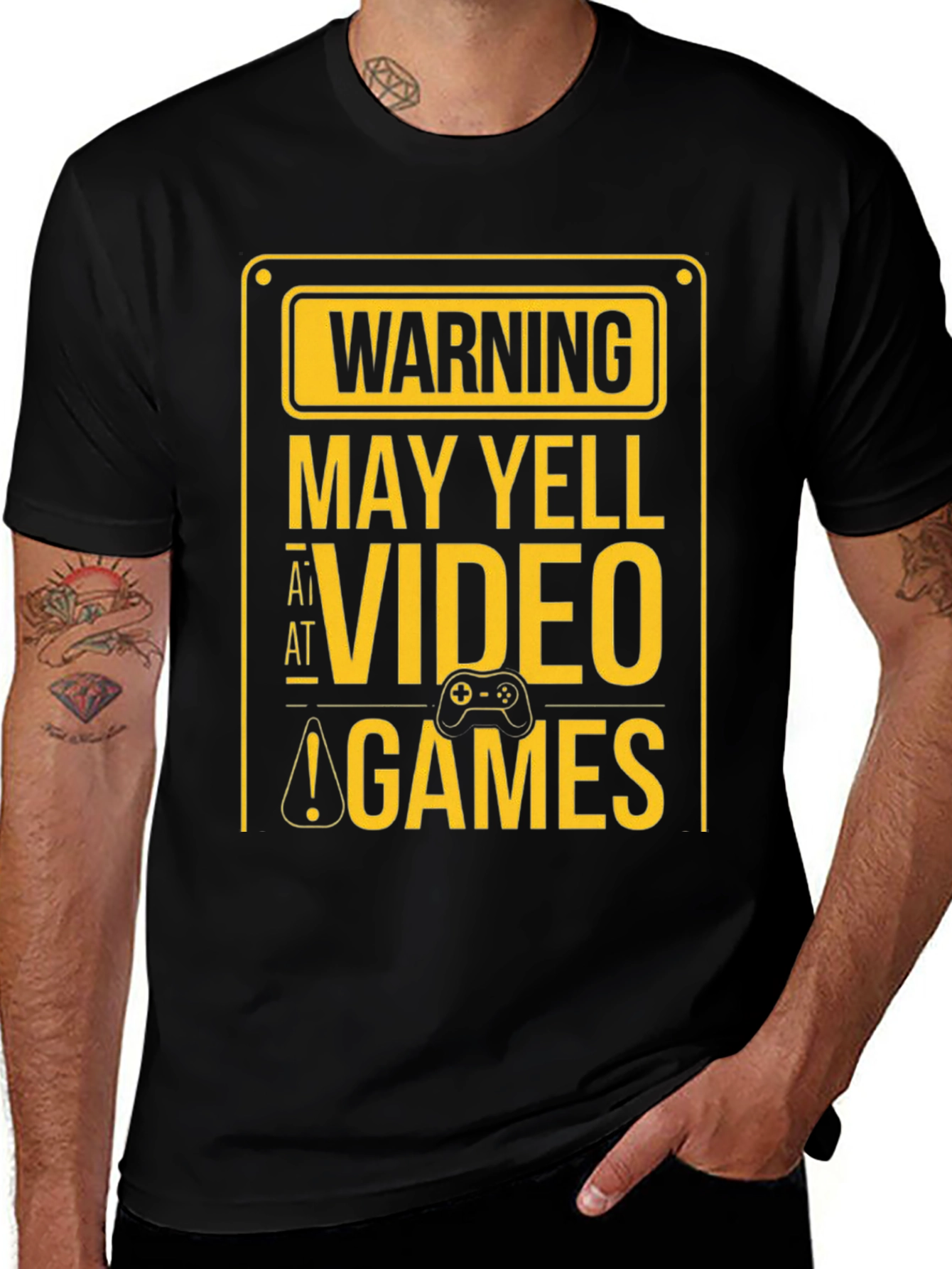 Warning May Yell at Video Games Black T-Shirt