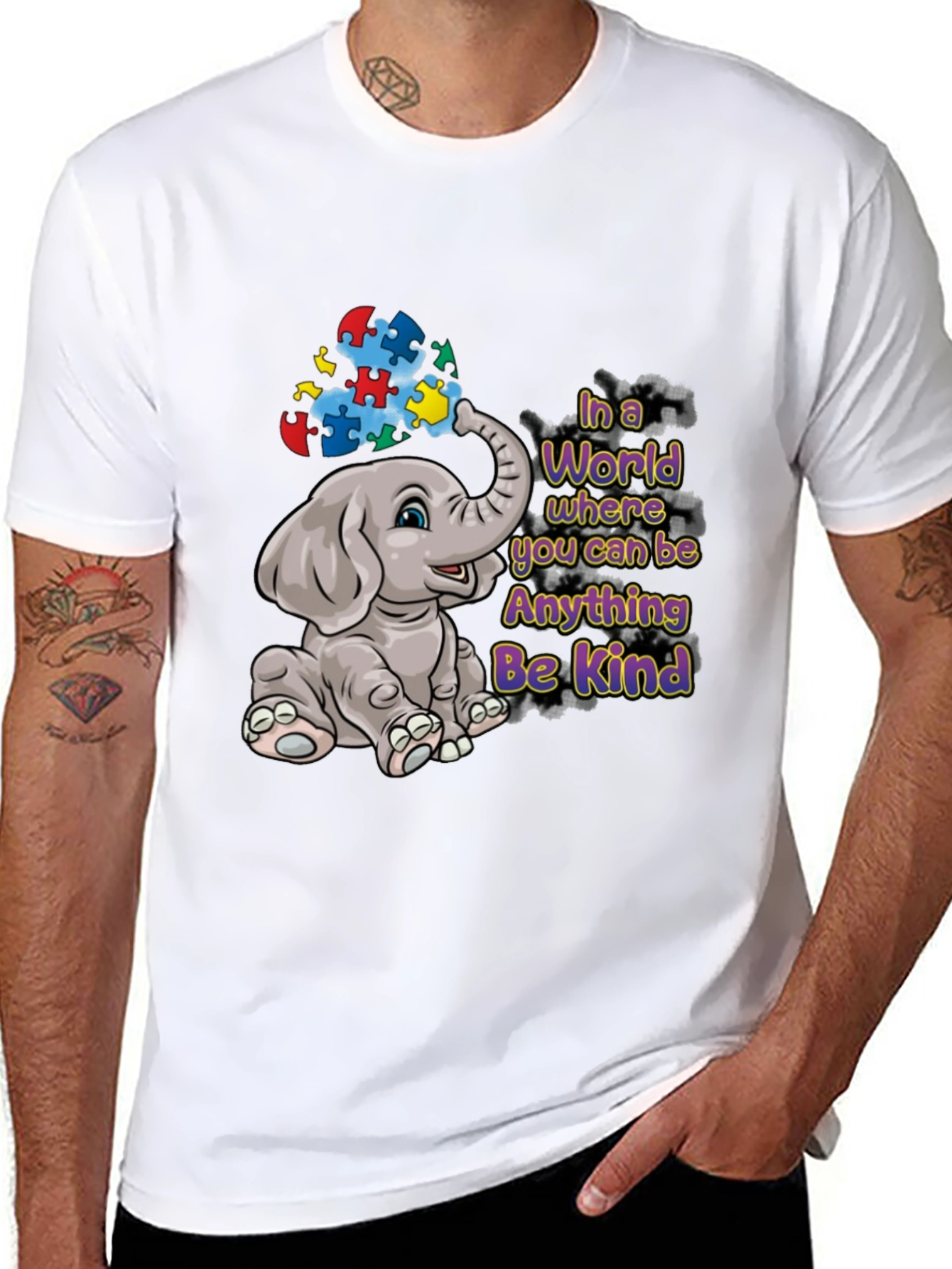 Autism Awareness Elephant Be Kind Graphic Tee