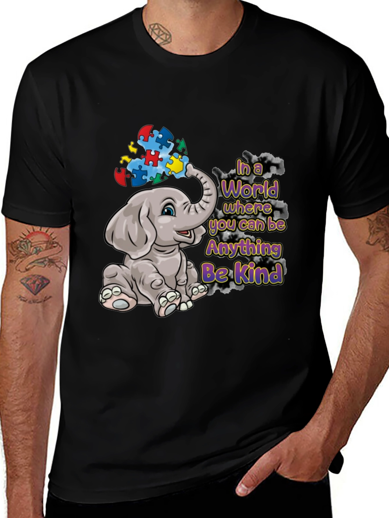 Autism Awareness Elephant Be Kind Graphic Tee