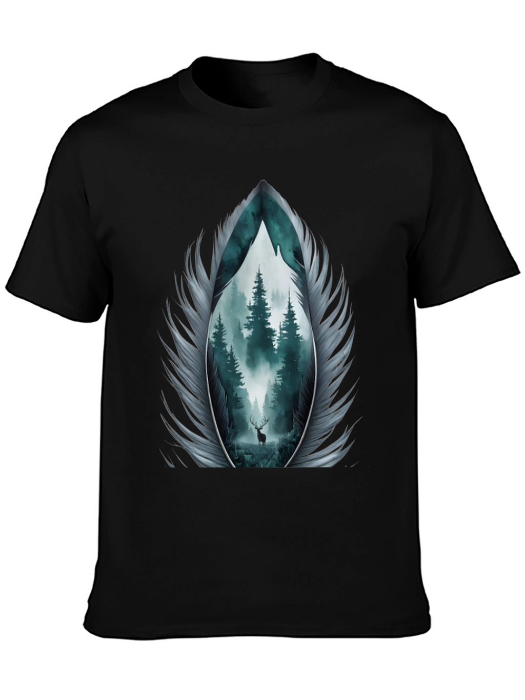 Nature Feather Graphic Tee - Mens Black T-Shirt