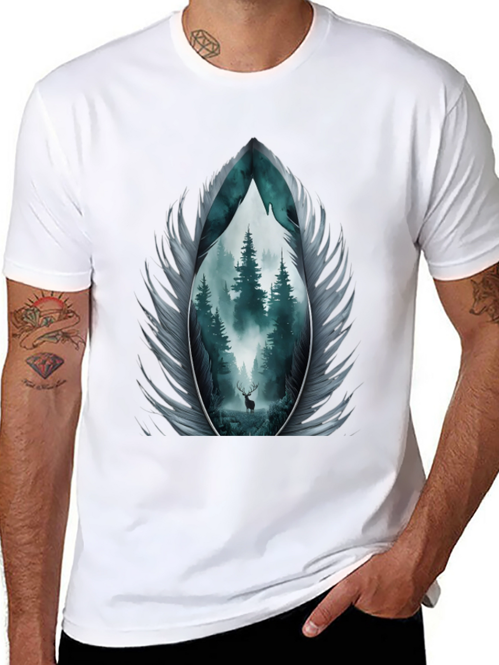 Nature Feather Graphic Tee - Mens Black T-Shirt