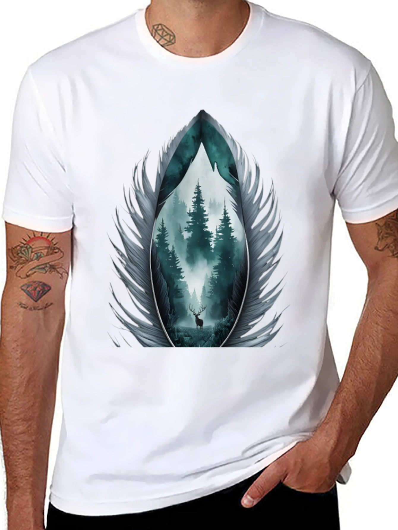 Nature Feather Graphic Tee - Mens Black T-Shirt
