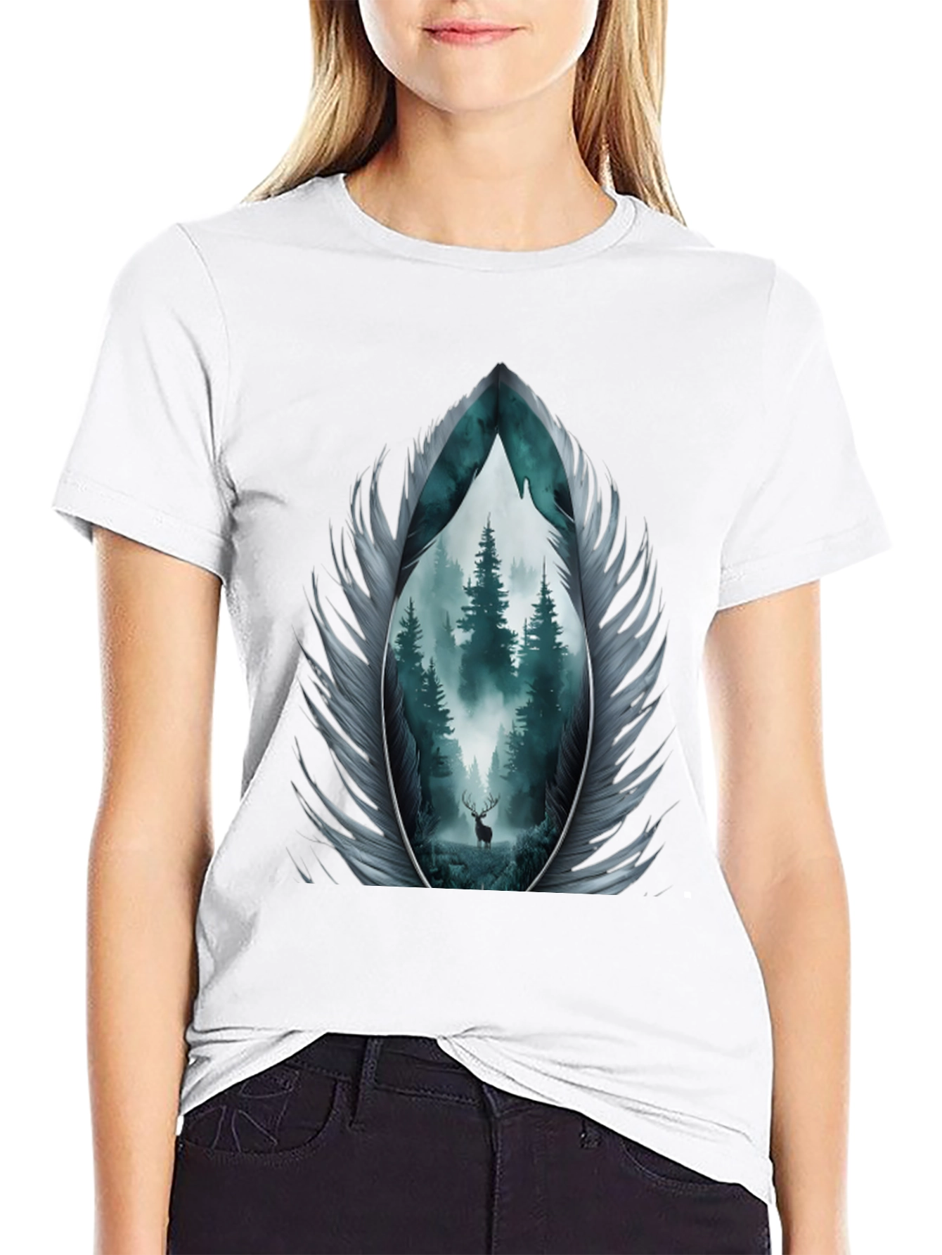 Nature Feather Graphic Tee - Mens Black T-Shirt
