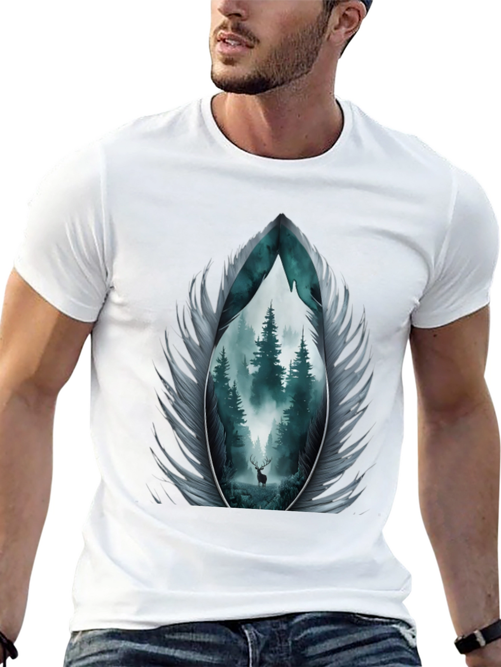 Nature Feather Graphic Tee - Mens Black T-Shirt
