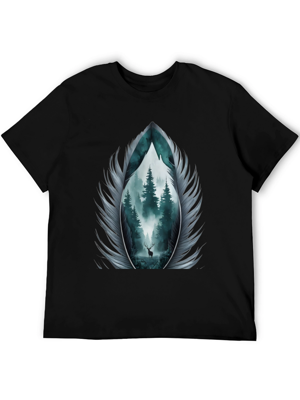 Nature Feather Graphic Tee - Mens Black T-Shirt
