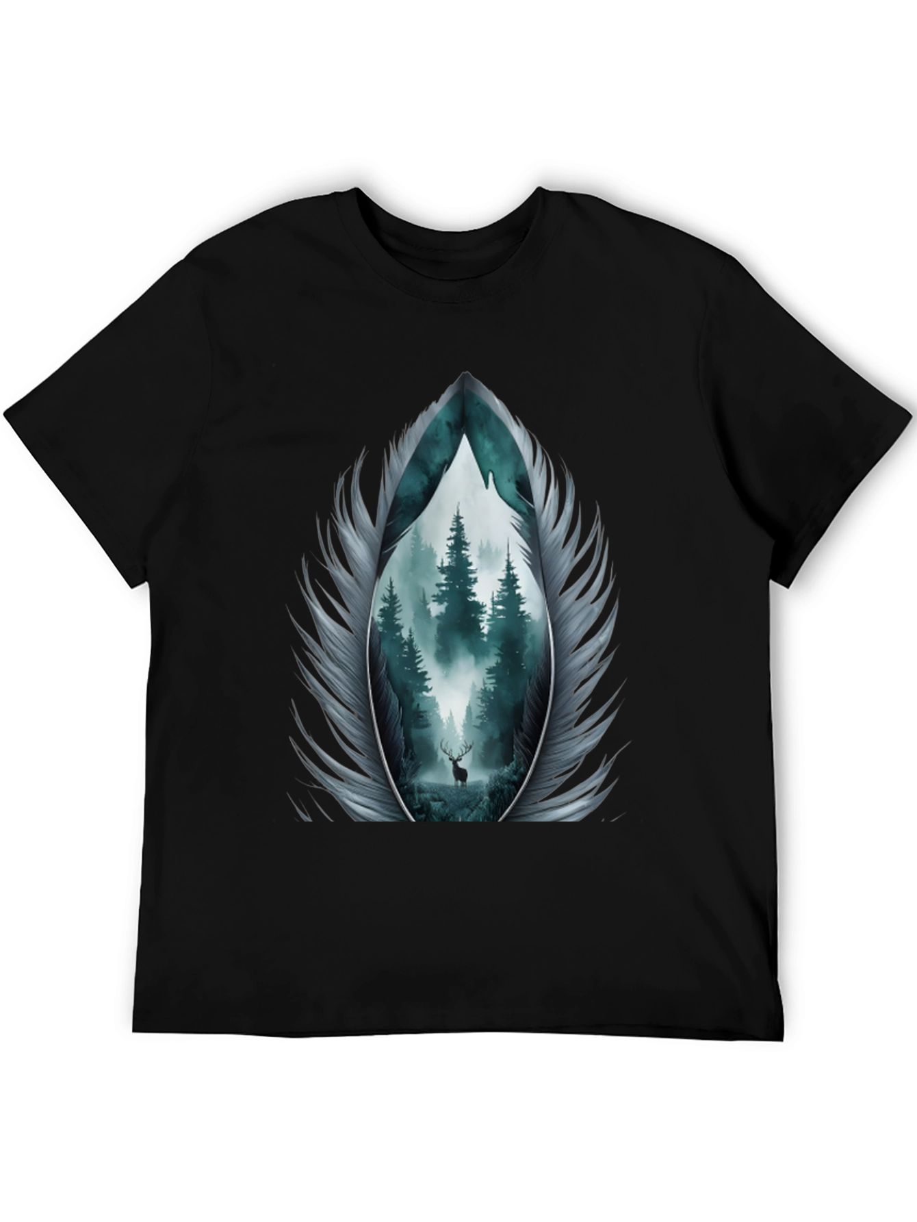 Nature Feather Graphic Tee - Mens Black T-Shirt