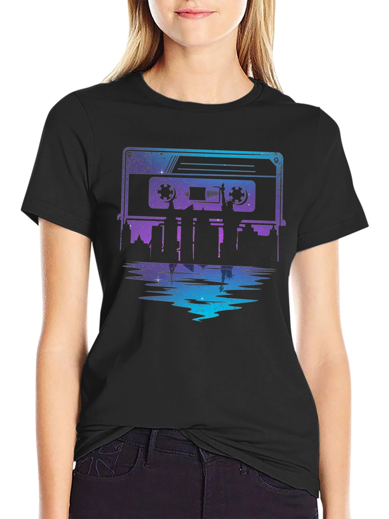Retro Cassette Tape Cityscape Graphic Tee