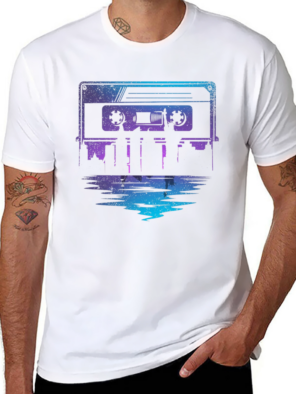 Retro Cassette Tape Cityscape Graphic Tee