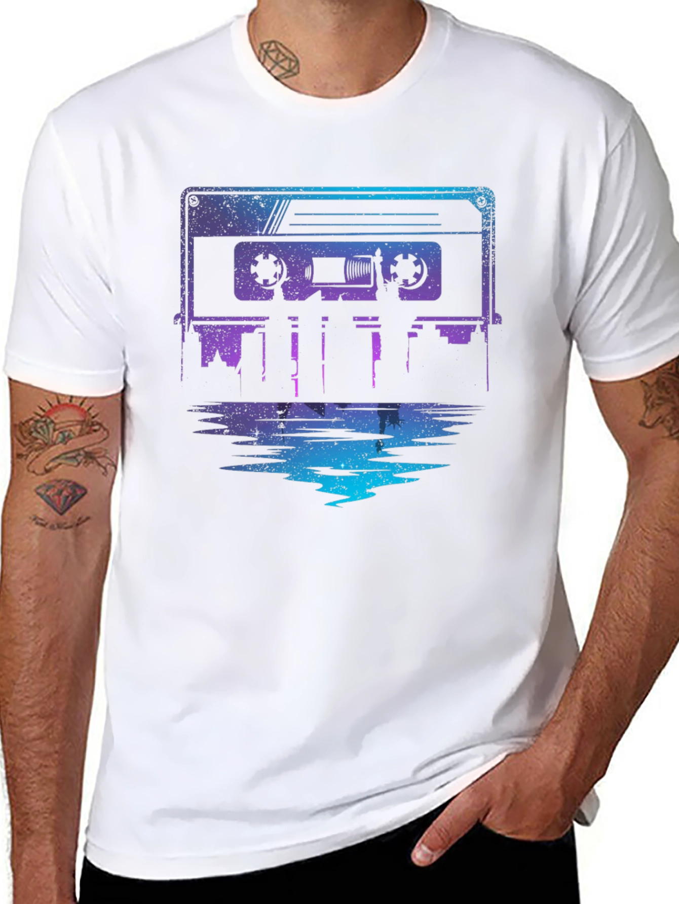 Retro Cassette Tape Cityscape Graphic Tee