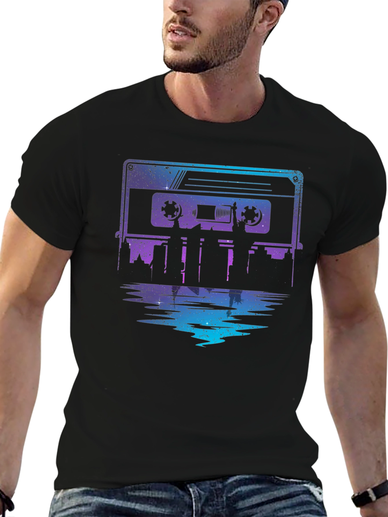 Retro Cassette Tape Cityscape Graphic Tee